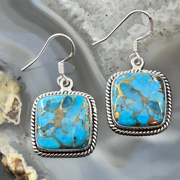 Sterling Southwestern Style Blue Copper Turquoise Dangle Earrings For Women